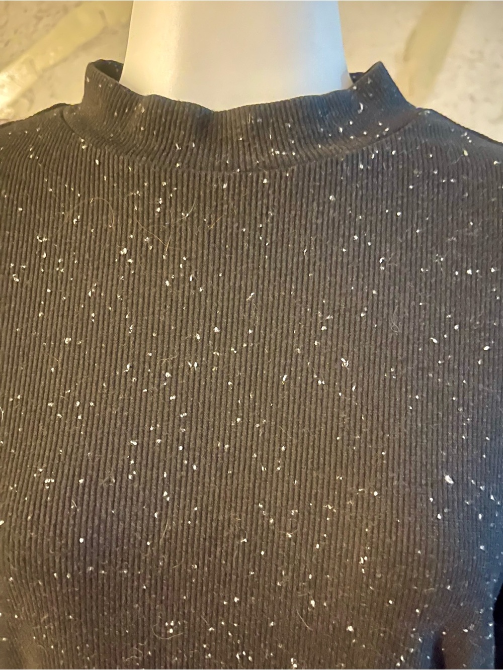 Monki Black Ribbed Long Sleeve Top with White Flecks